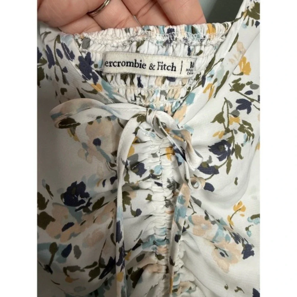 Abercrombie & Fitch green and yellow‎ floral print rouched boho Gypsy blouse